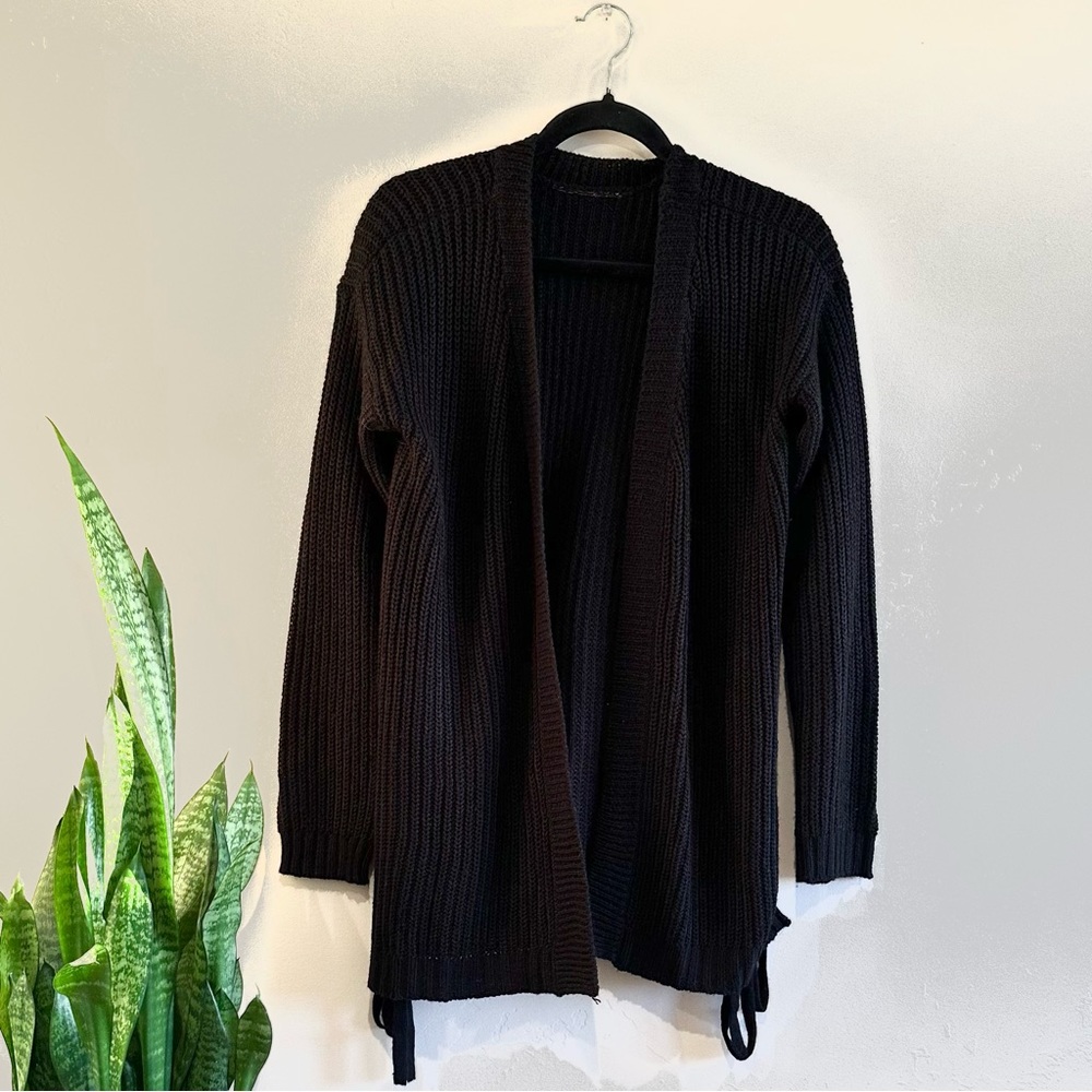 Black knitted cardigan sweater
